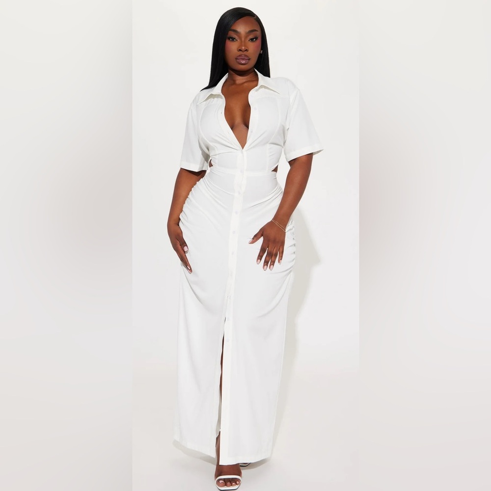 Fashion nova Jennifer Collared Maxi Dress - White 2X